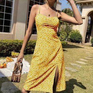 Shein Yellow Ditsy Floral Midi Cami Dress